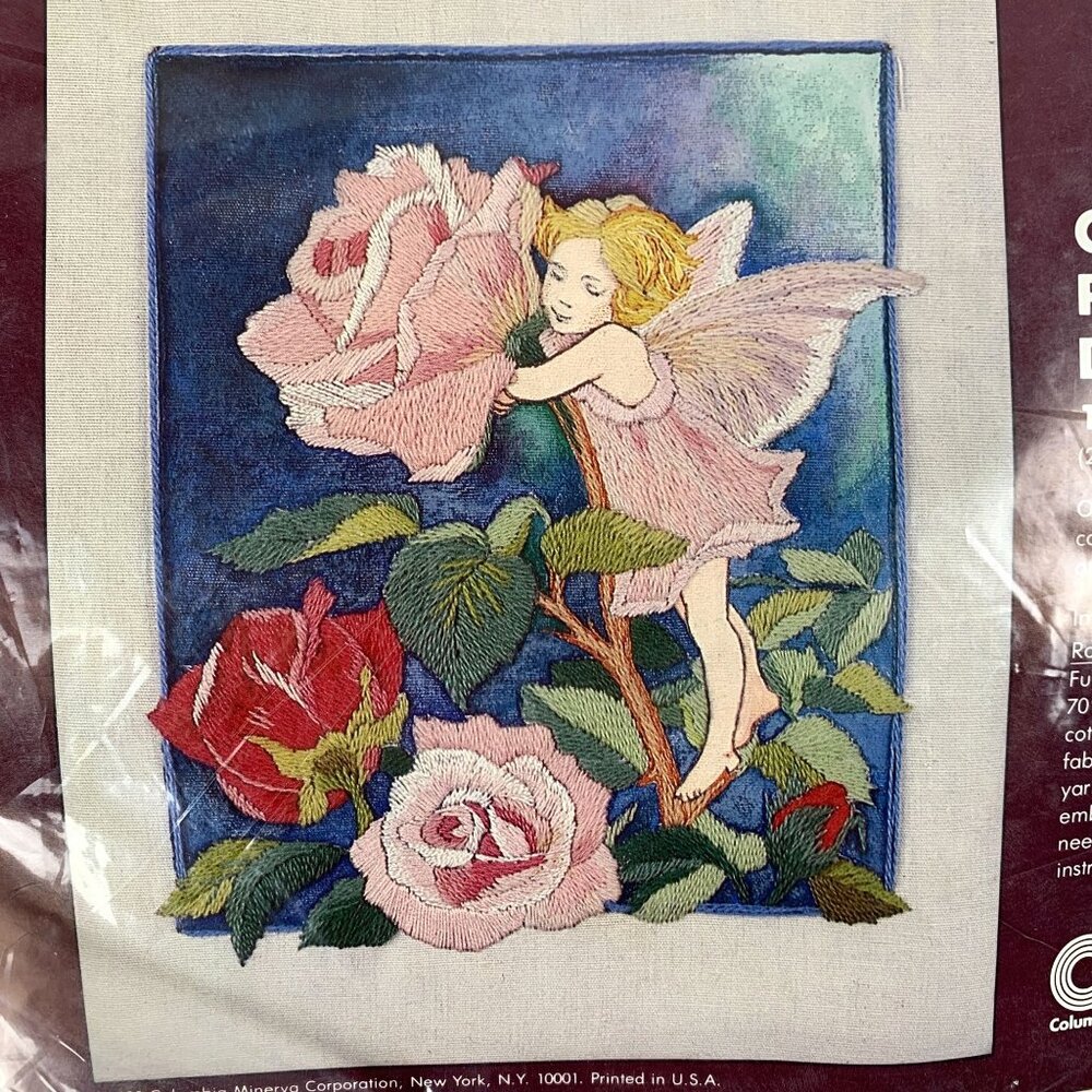 Erica Wilson Rose Flower Fairy Crewel Embroidery Kit 7169 Vintage 1980s Sealed